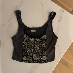 Crop tank top - gold embroidery